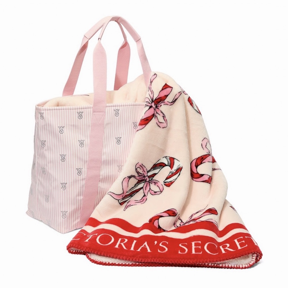 Victoria's Secret Pink and Cream Tote with Blanket